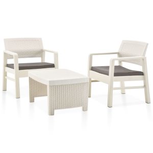 vidaXL juego de muebles de jardín 3 piezas plástico blanco