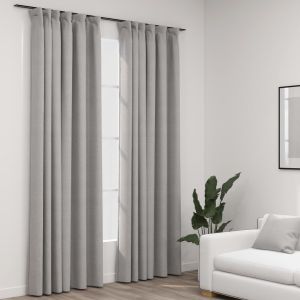 Cortinas opacas con ganchos look de lino 2 pzas gris 140x225 cm es7127