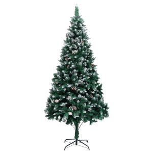 vidaXL árbol de navidad artificial con piñas y nieve blanca 210 cm