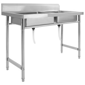 Fregadero de cocina con doble seno acero inoxidable 120x60x85 cm