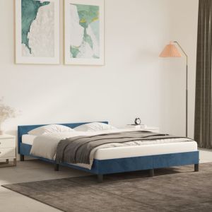 Cama 140x190 cm con cabecero terciopelo azul oscuro