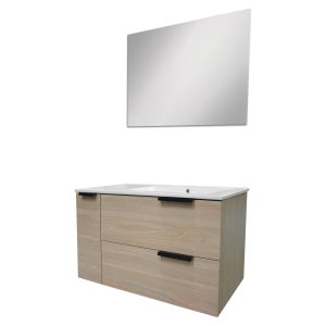 Ondee - mueble de baño suspendido robin - espejo - 90cm - roble claro