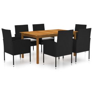 vidaXL juego de comedor para jardín de 7 piezas negro