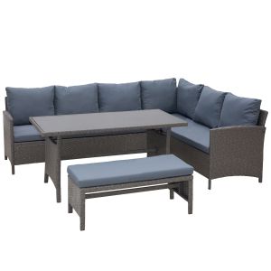 Conjunto 4 piezas muebles de ratán pe ratán, hierro, tela, algodón