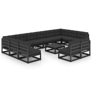 vidaXL set de muebles de jardín 13 pzas con cojines madera pino negro