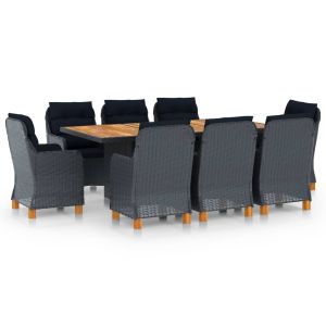 vidaXL set comedor jardín 9 pzas cojines ratán sintético gris oscuro