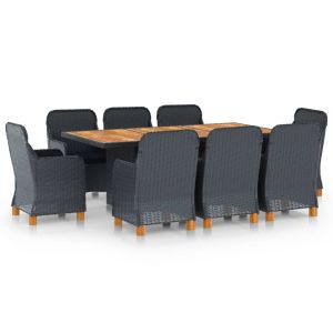 vidaXL set comedor jardín 9 pzas cojines ratán sintético gris oscuro