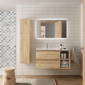 Mueble baño bequia plus 90 cm y coqueta derecha con lavabo