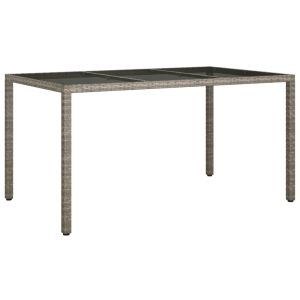 vidaXL mesa jardín vidrio templado ratán sintético 150x90x75 cm gris