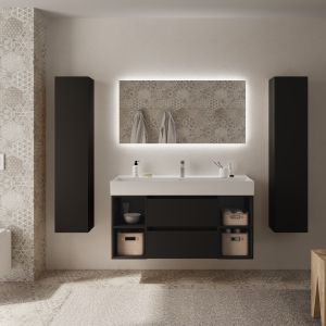 Mueble baño bequia 120cm + coqueta centrado + lavabo cerámica| negro