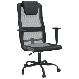 vidaXL silla de oficina tela de malla y cuero sintético gris y negro