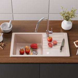 Fregadero de cocina fregadero de granito 78x45, gris fregadero con escurrid