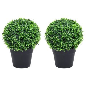 vidaXL plantas de boj artificial 2 uds forma bola maceta verde 27 cm