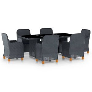 vidaXL set comedor jardín 7 pzas cojines ratán sintético gris oscuro