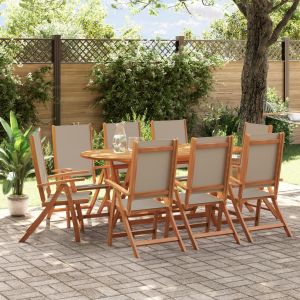 vidaXL juego comedor de jardín 9 pzas madera maciza acacia y textileno