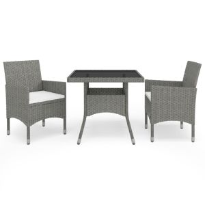 vidaXL muebles de jardín 3 piezas ratán sintético y vidrio gris