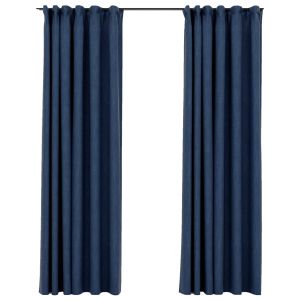 vidaXL cortinas opacas con ganchos look de lino 2 pzas azul 140x225 cm