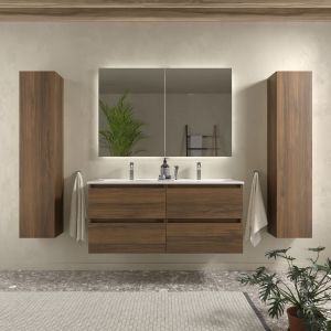 Mueble baño bequia 120cm + lavabo cerámica| nogal