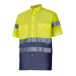 Velilla camisa bicolor mc av l azul marino/amarillo flúor