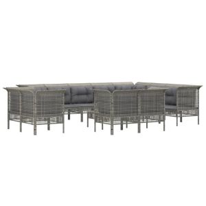 vidaXL set de muebles de jardín 13 pzas y cojines ratán sintético gris