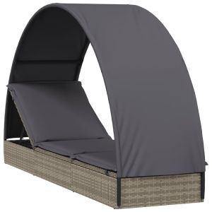 vidaXL tumbona con toldo redondo ratán sintético gris 211x57x140 cm