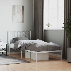 Cama -90x190 cm de metal con cabecero blanco