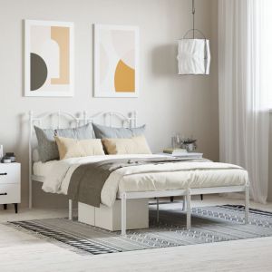 Cama 120x200 cm de metal con cabecero blanca