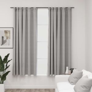 Cortinas opacas con ganchos look de lino 2 pzas gris 140x175 cm es1438