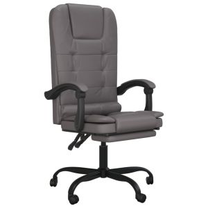 vidaXL silla de oficina reclinable masaje cuero sintético gris