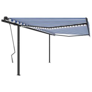 vidaXL toldo automático LED sensor de viento azul y blanco 4x3 m