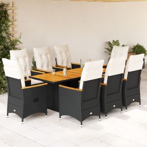 vidaXL set de comedor de jardín 9 pzas y cojines ratán sintético negro