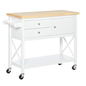 Carrito de cocina madera de caucho, mdf color blanco 108x45x89 cm homcom