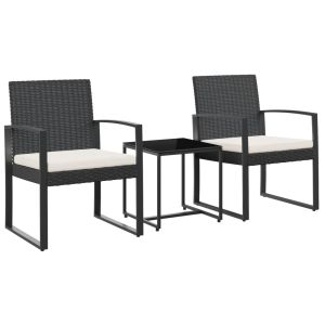 vidaXL set comedor de jardín 3 pzas con cojines pp aspecto ratán negro