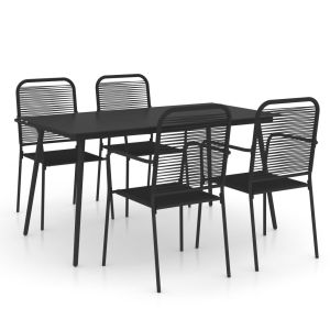 vidaXL set de comedor de jardín 5 pzas cuerda de algodón y acero negro