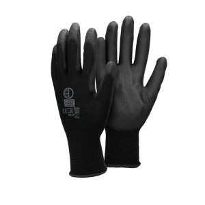 Guantes de trabajo 24 pares con recubrimiento de pu negro talla xl