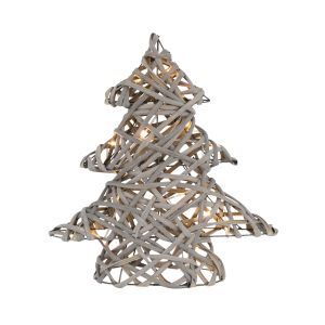 Árbol de navidad 28x30 cm con 15 LEDs blanco cálido gris ratán y metal