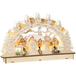 Pueblo navideño madera contrachapada, polirresina color madera 45x7x28 cm