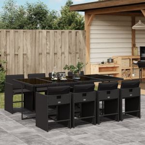 vidaXL set de comedor de jardín 9 pzas y cojines ratán sintético negro