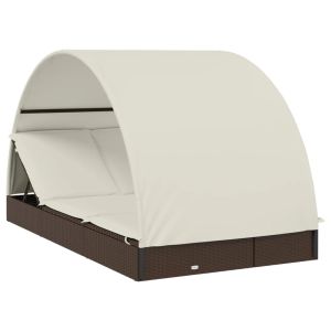 vidaXL tumbona 2 personas toldo redondo ratán pe marrón 211x112x140 cm