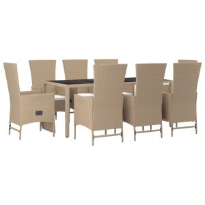 vidaXL set comedor de jardín 9 pzas con cojines ratán sintético beige