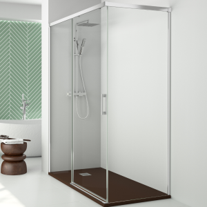 Mampara ducha rectangular frente 120 - lateral 100 cm | transparente cromo