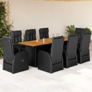 vidaXL set de comedor de jardín 9 pzas y cojines ratán sintético negro