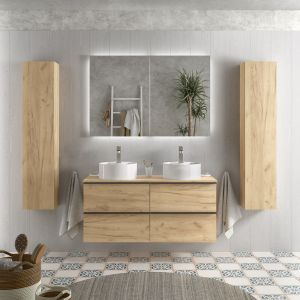 Mueble baño nabua 120 cm roble con tirador de pestaña | lavabo +encimera