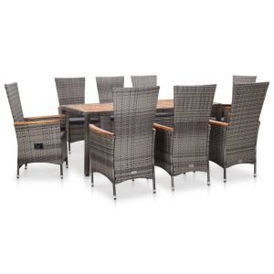 vidaXL set de comedor de jardín 9 pzas y cojines ratán sintético gris