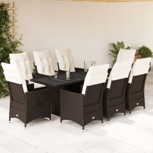 vidaXL set comedor para jardín 9 pzas y cojines ratán sintético marrón