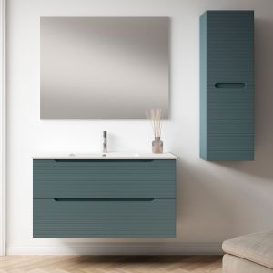 Mueble baño, lavabo, espejo y aplique LED boreal 100x45cm azul oceano sus.