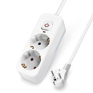Aigostar regleta enchufes, alargador 2 tomas, cable 5m, interruptor, blanco