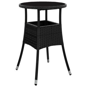 vidaXL mesa de jardín vidrio templado ratán sintético negro ø60x75 cm