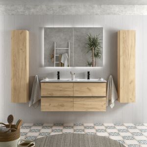 Mueble baño nabua 120 cm roble con tirador de pestaña | lavabo