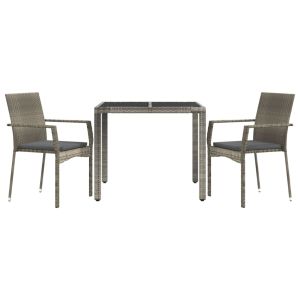 vidaXL set comedor de jardín 3 piezas con cojines ratán sintético gris